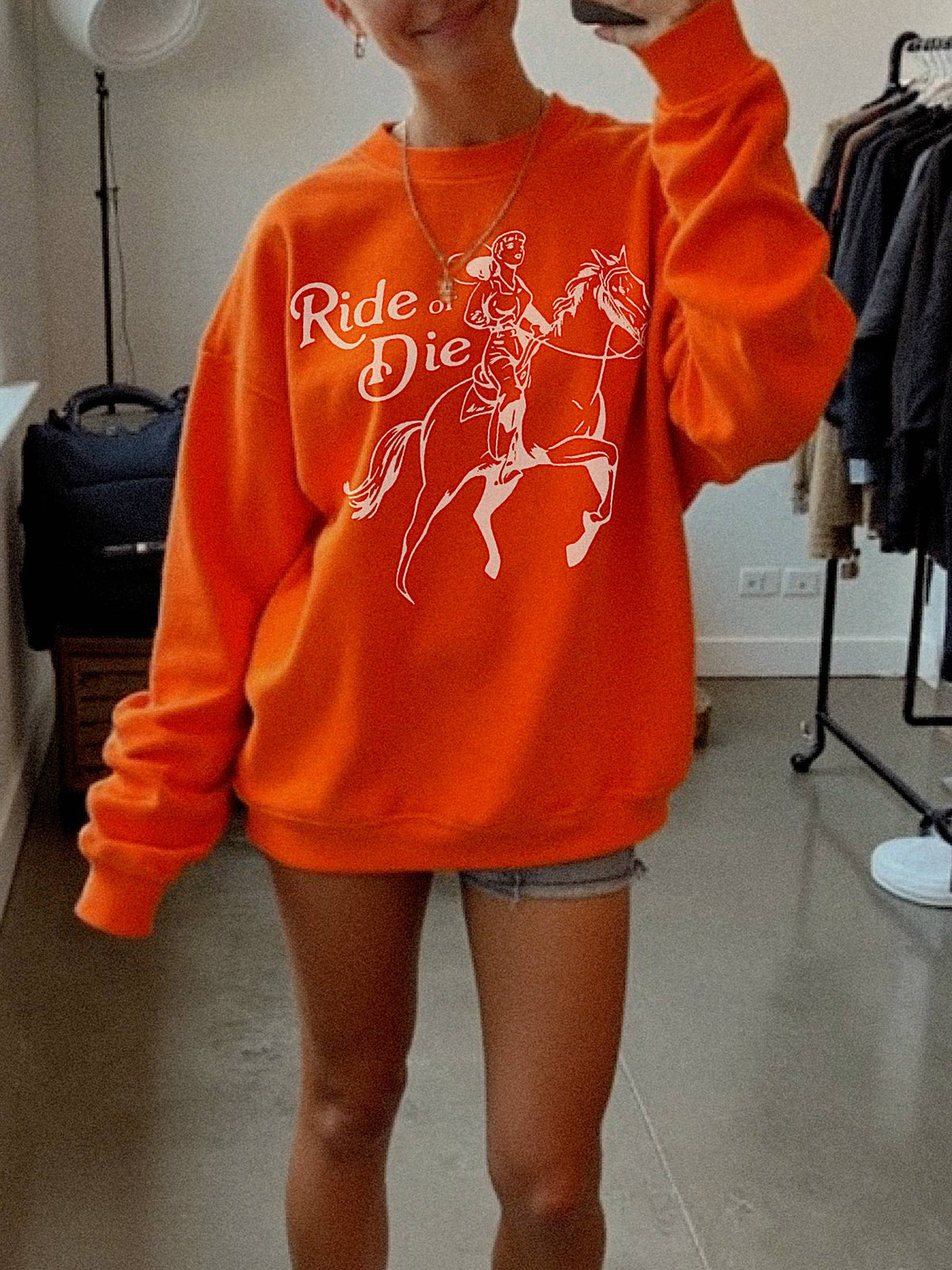 Ride or die western Graphic Sweatshirt - Orange