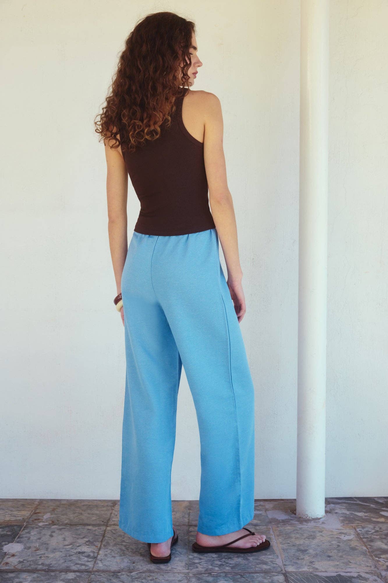 Lyla - Cotton Texture Straight Leg Pants: Indigo