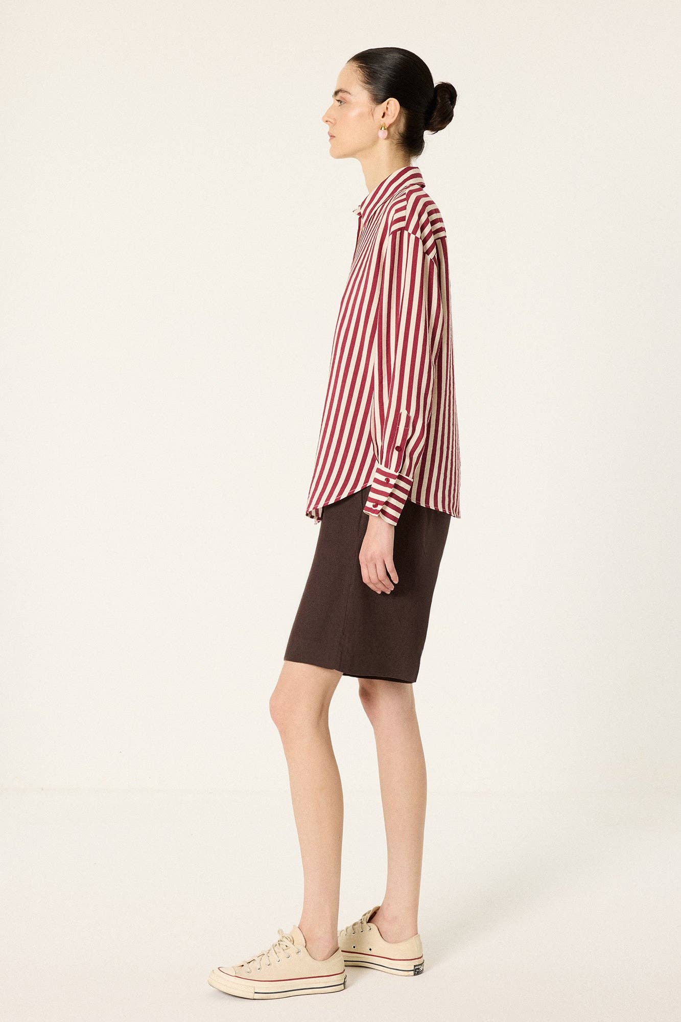 Relaxed Stripe Viscose Shirt: Burgundy