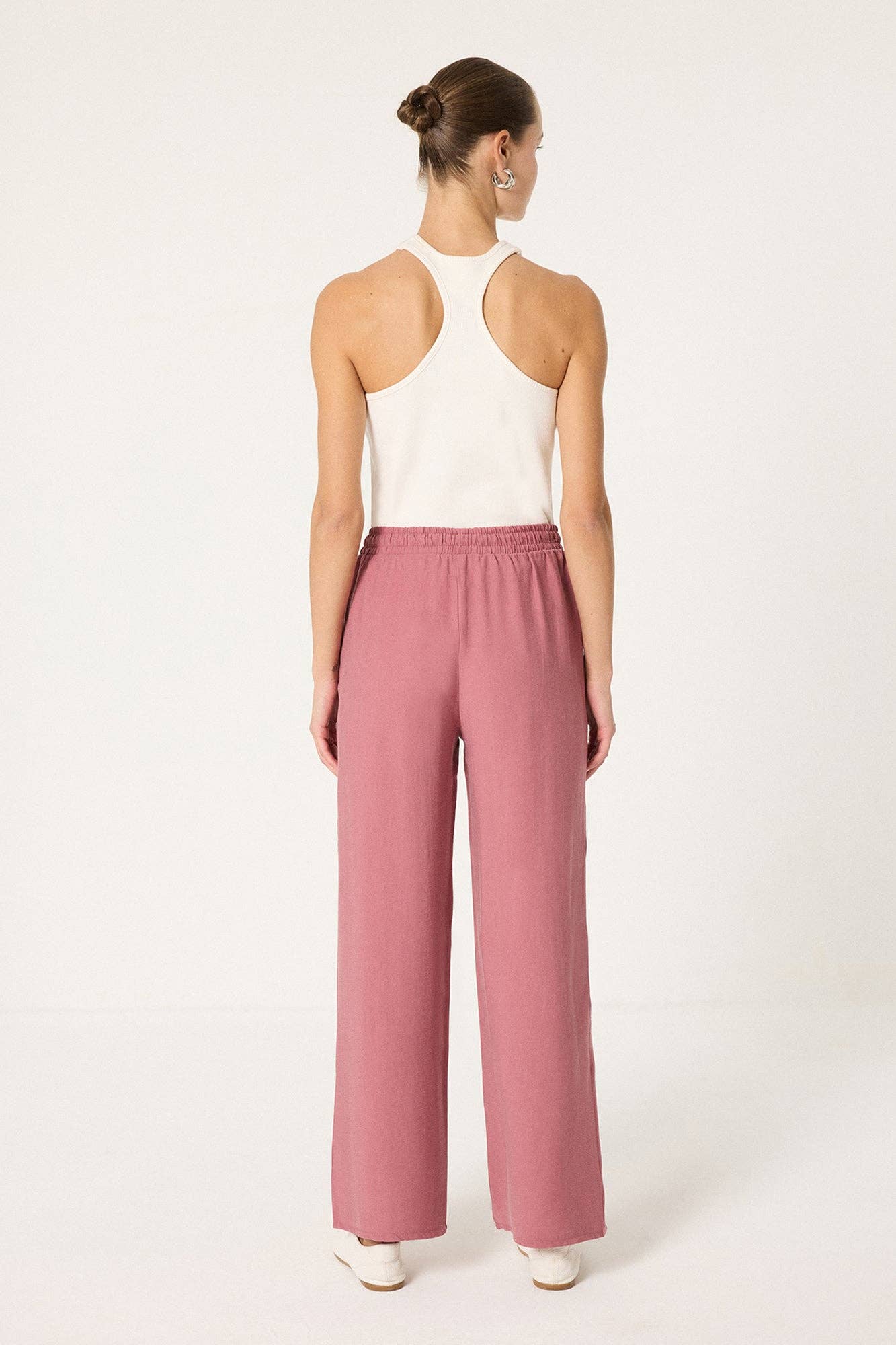 Wide-Leg Cotton Pants – Elastic Waist Relaxed Fit: Pink