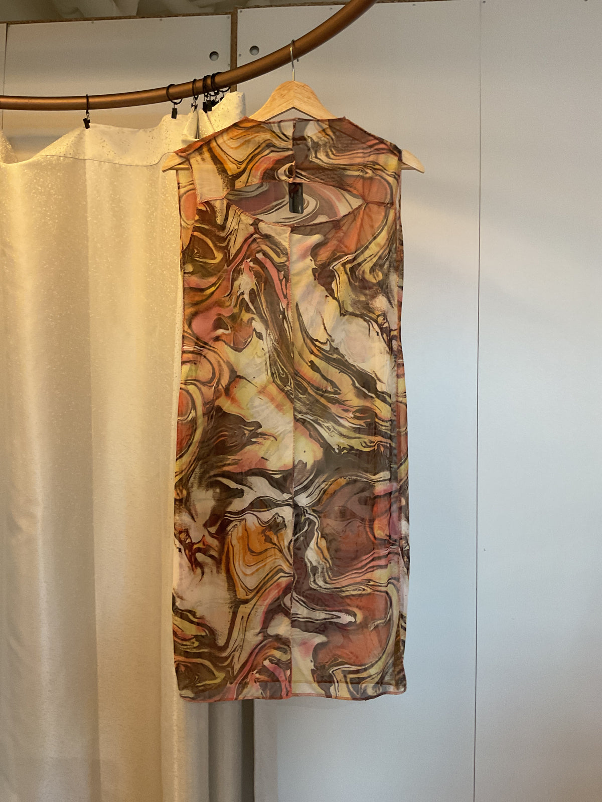 Leonor Aispuro - Mesh Orange Swirl Cut Out Dress