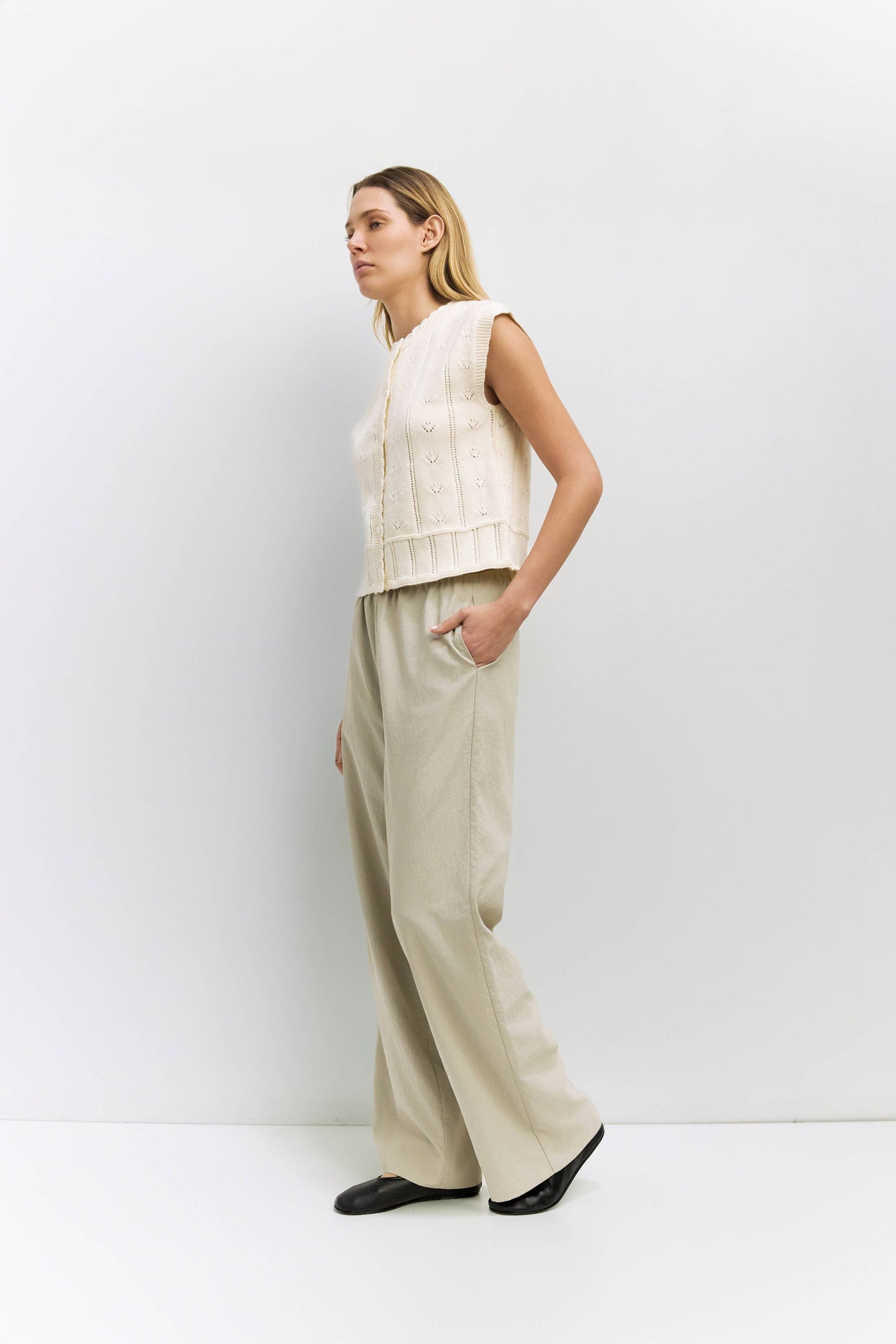 The Linda Vest | Pointelle Sweater Vest: IVORY