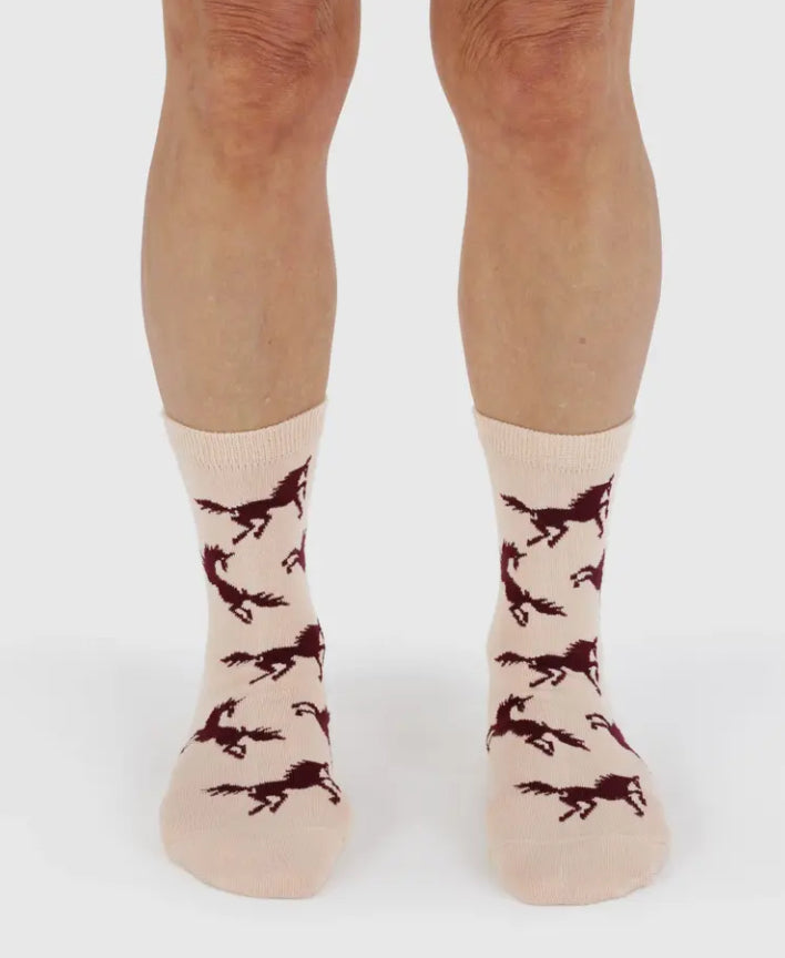 BAGGU Crew Sock - Horses in Cream