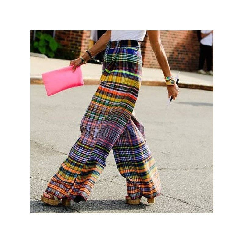 Loose Fit Plaid Wide Leg Pants
