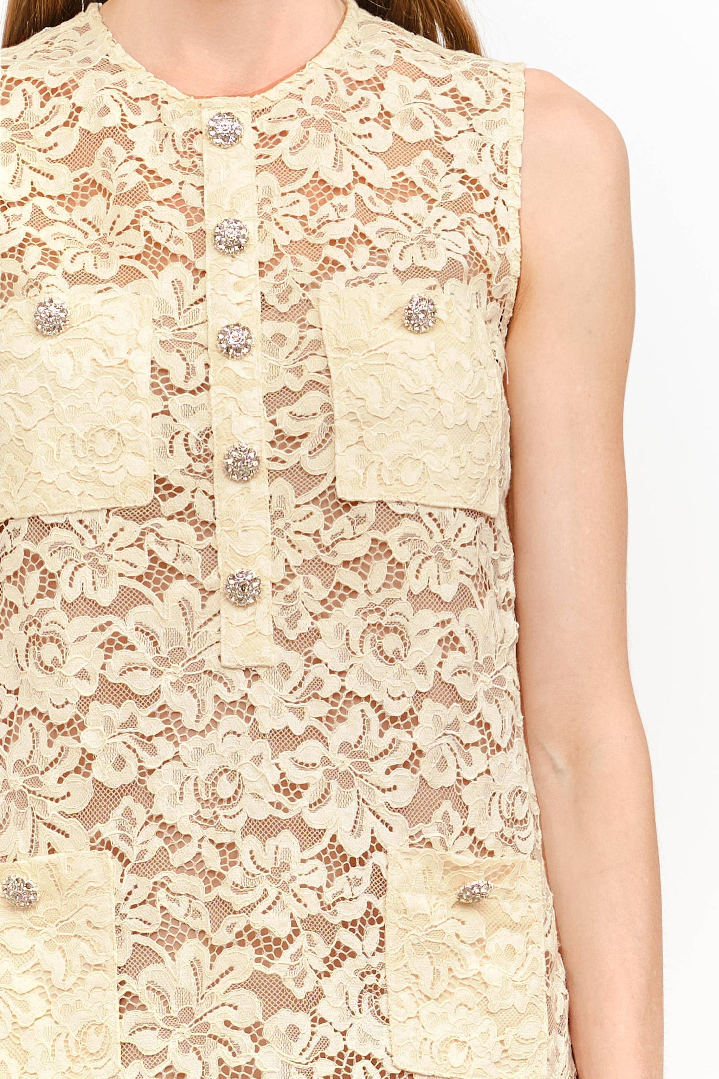 Olivia Lace Embellished Shift Dress: Butter Yellow