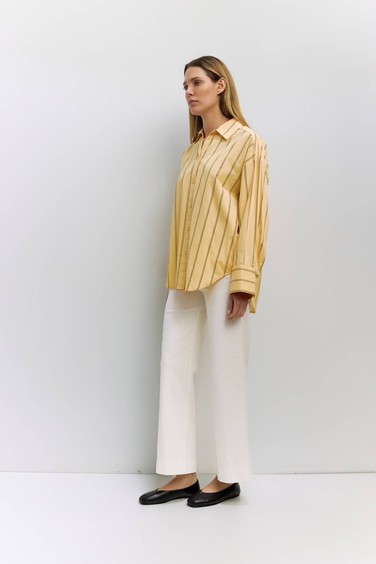 The Erica Top | Striped Button-Down Shirt: YELLOW