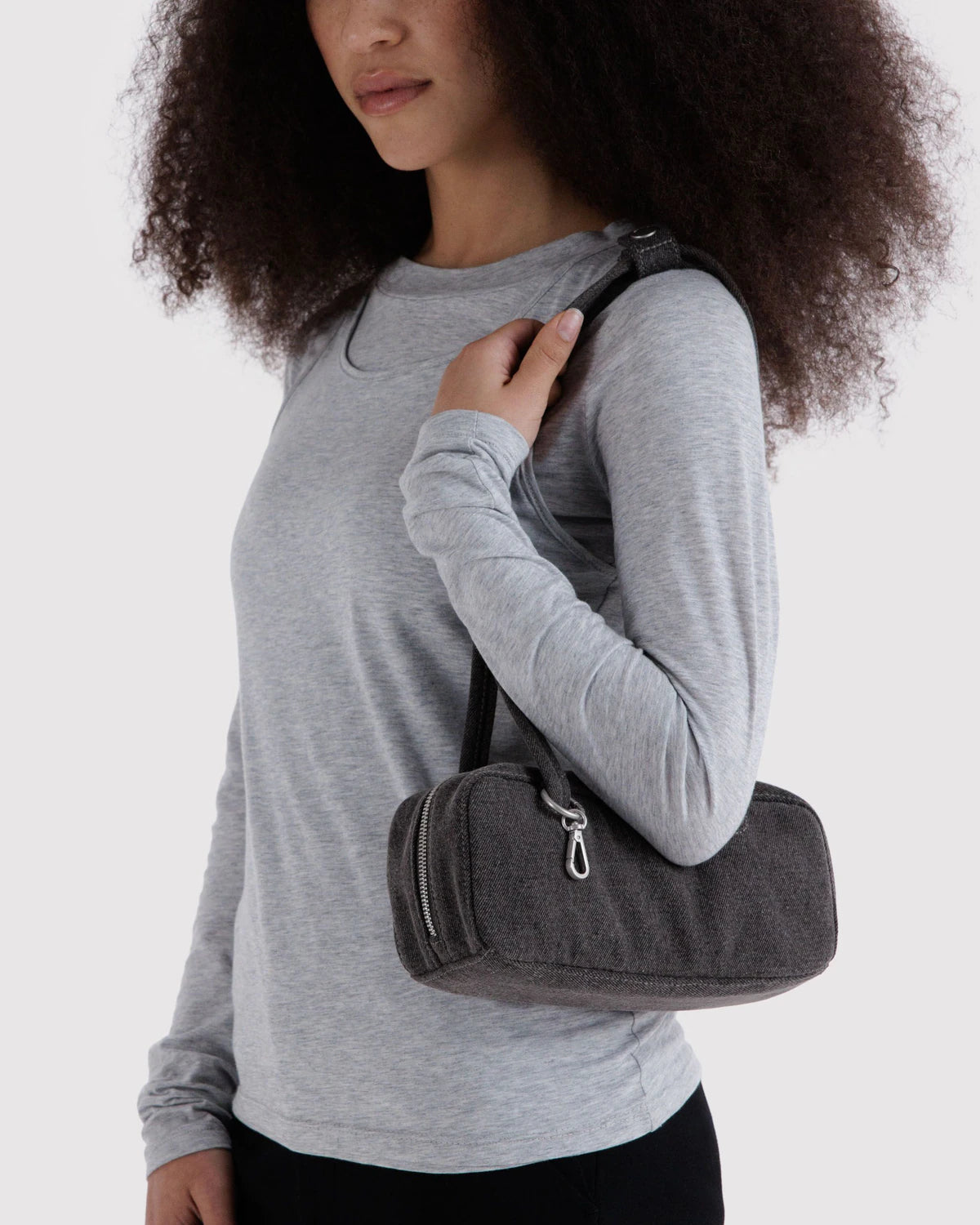BAGGU Small Nylon Bowler Bag - Washed Black Denim