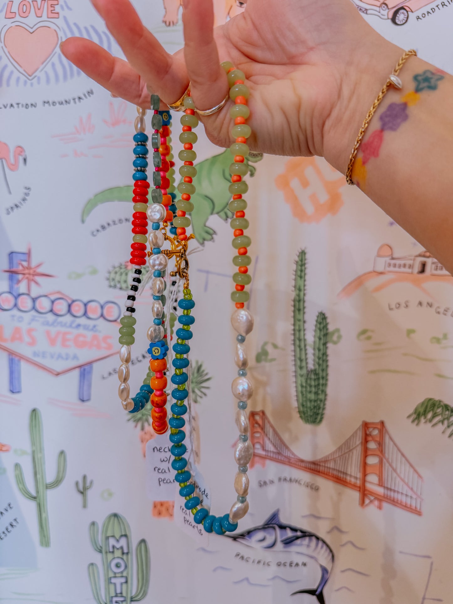 Handmade Necklace with Glass Beads & Real Pearls