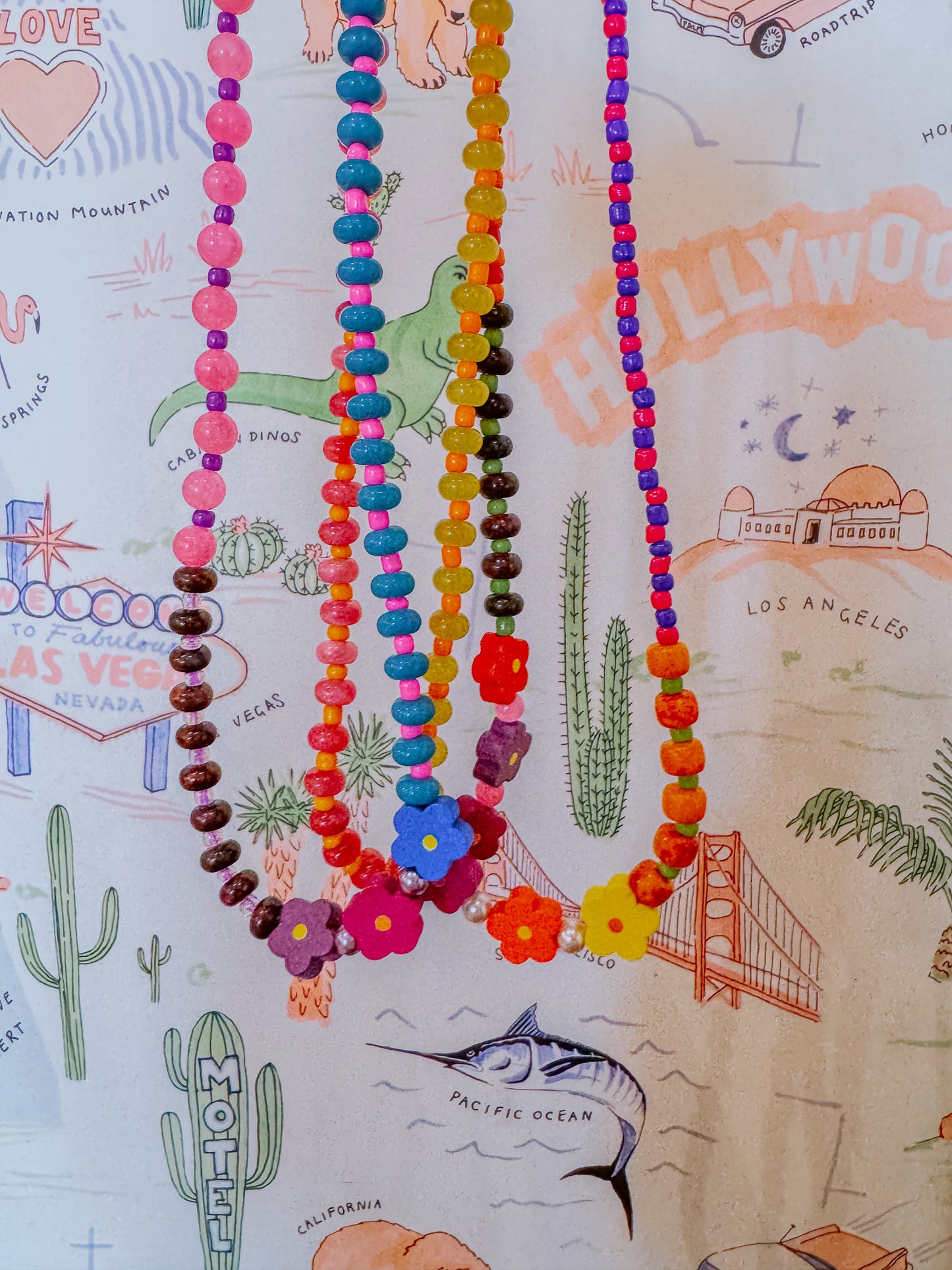Handmade Necklace with Glass & Wood Flower Beads
