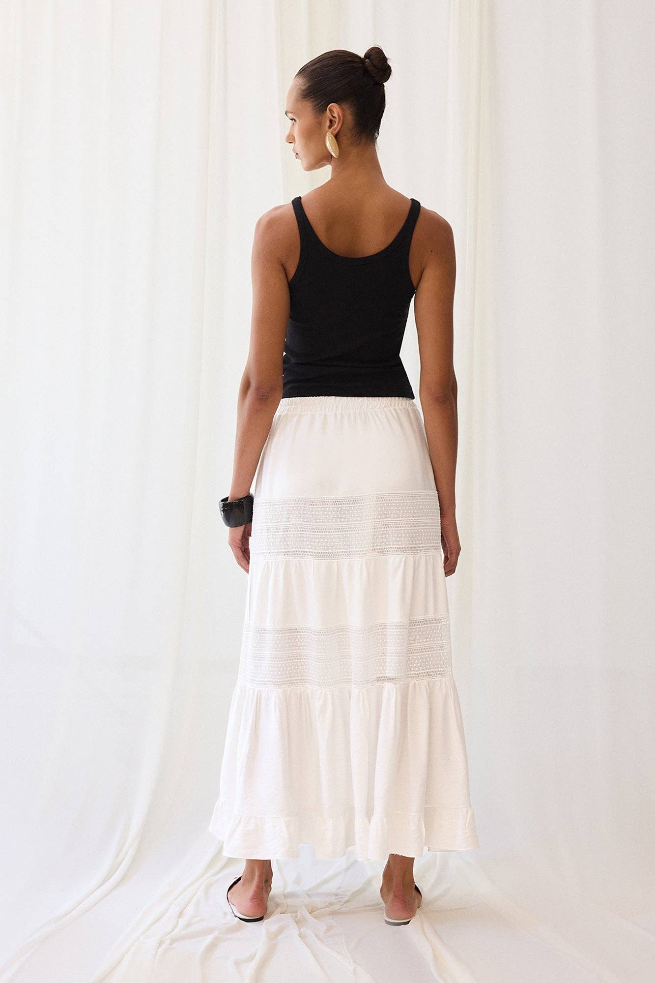 Lydia: Lace Skirt with Elastic Waist in Ecru