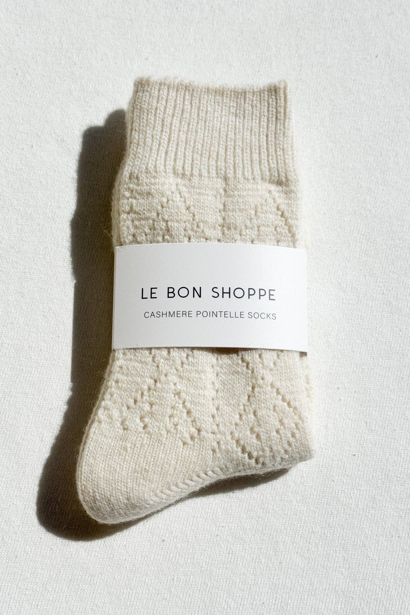 Cashmere Pointelle Socks: Cream