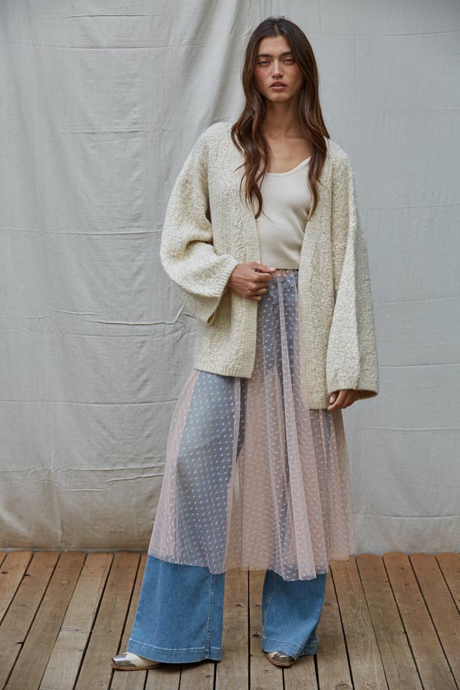 Tabitha Woven Polyester Mesh Swiss Dots See Through Skirt: Blush