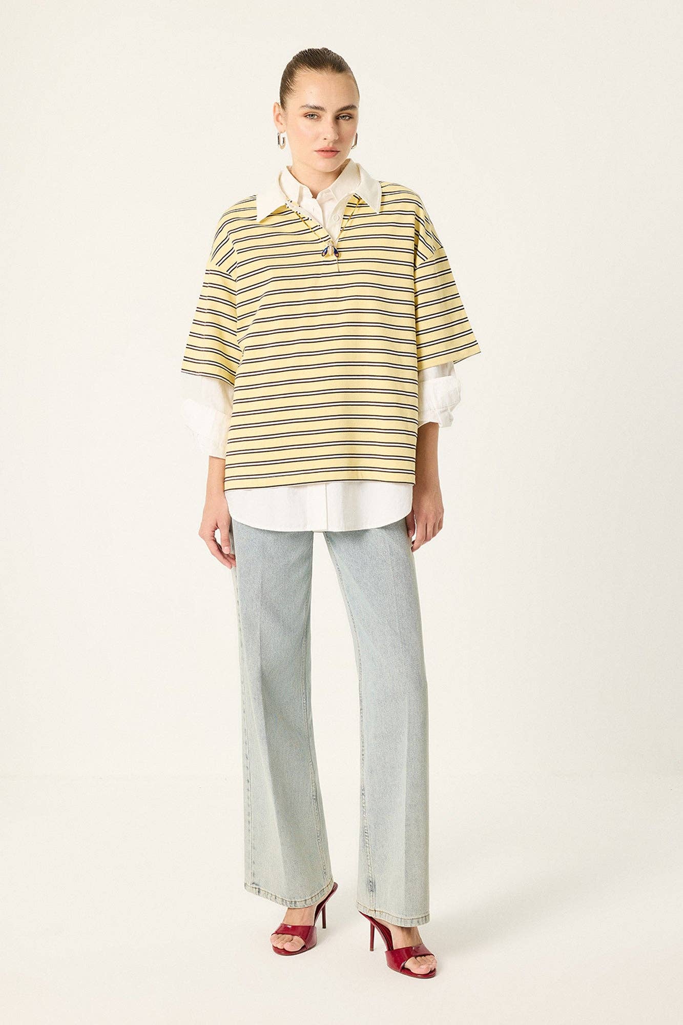 Charlie: Oversized Striped Polo T-Shirt: Yellow
