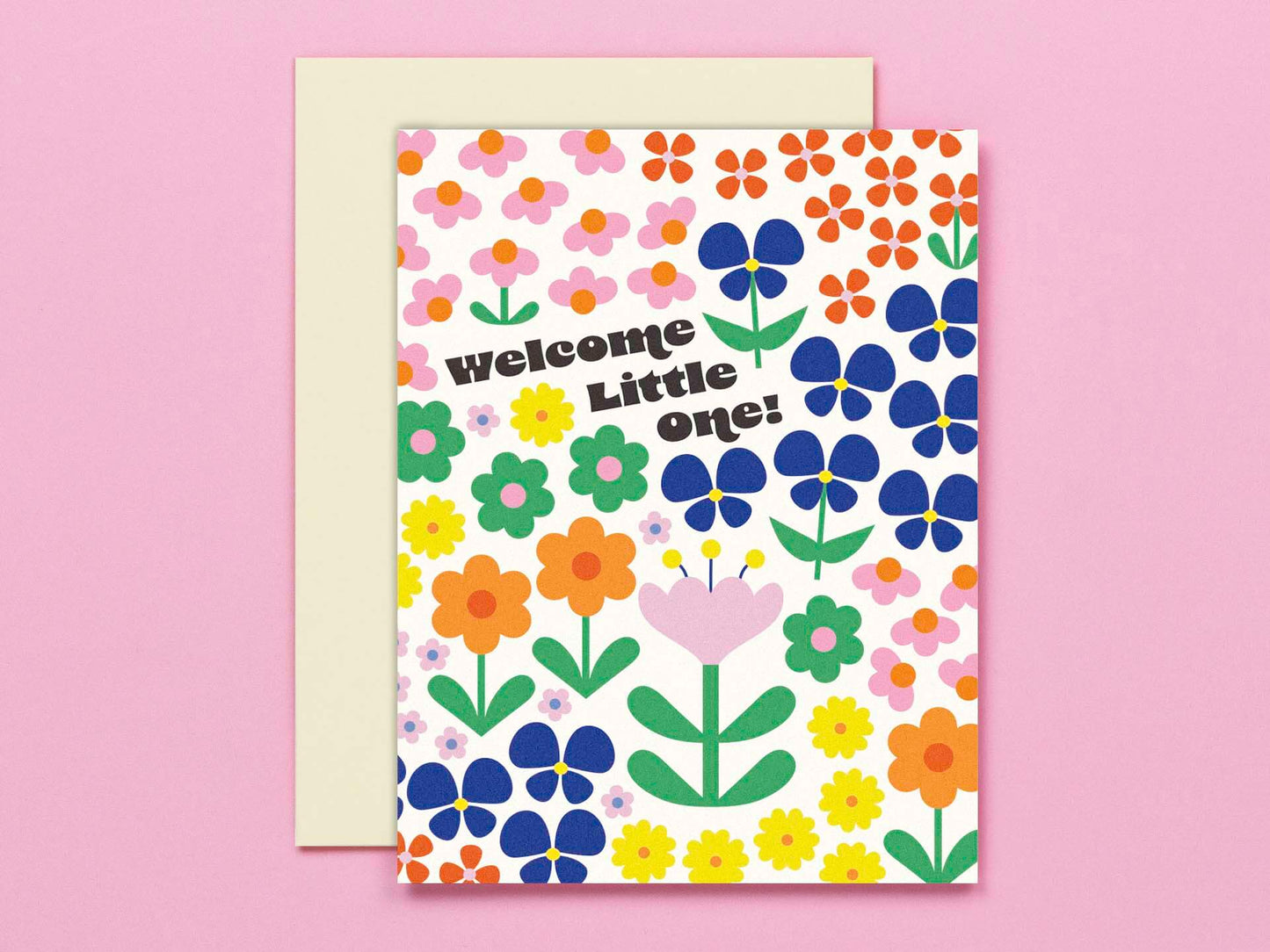 Welcome Little One • Retro Flower Pattern New Baby Card