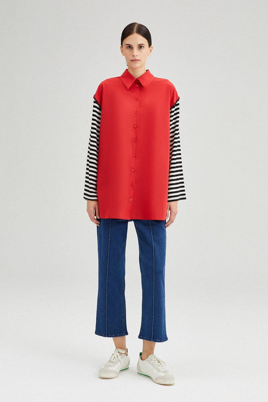 EMBROIDERY POPLIN SHIRT: Red