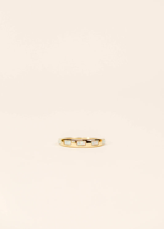 White Opal Inset Baguette Ring