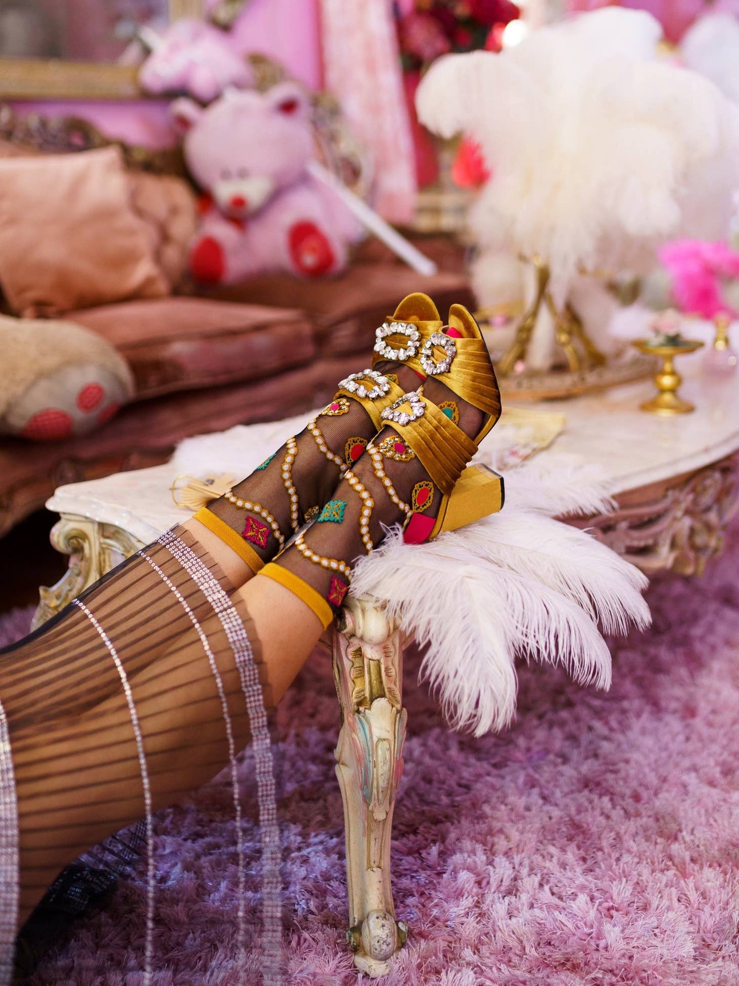 Pearls & Jewels Black Sheer Ankle Sock