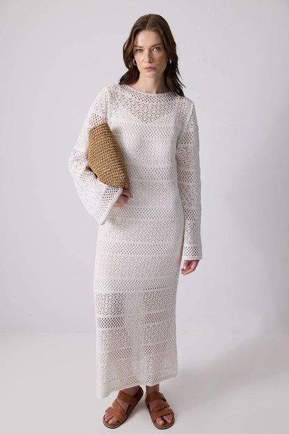 Boho Crochet Knit Maxi Dress
