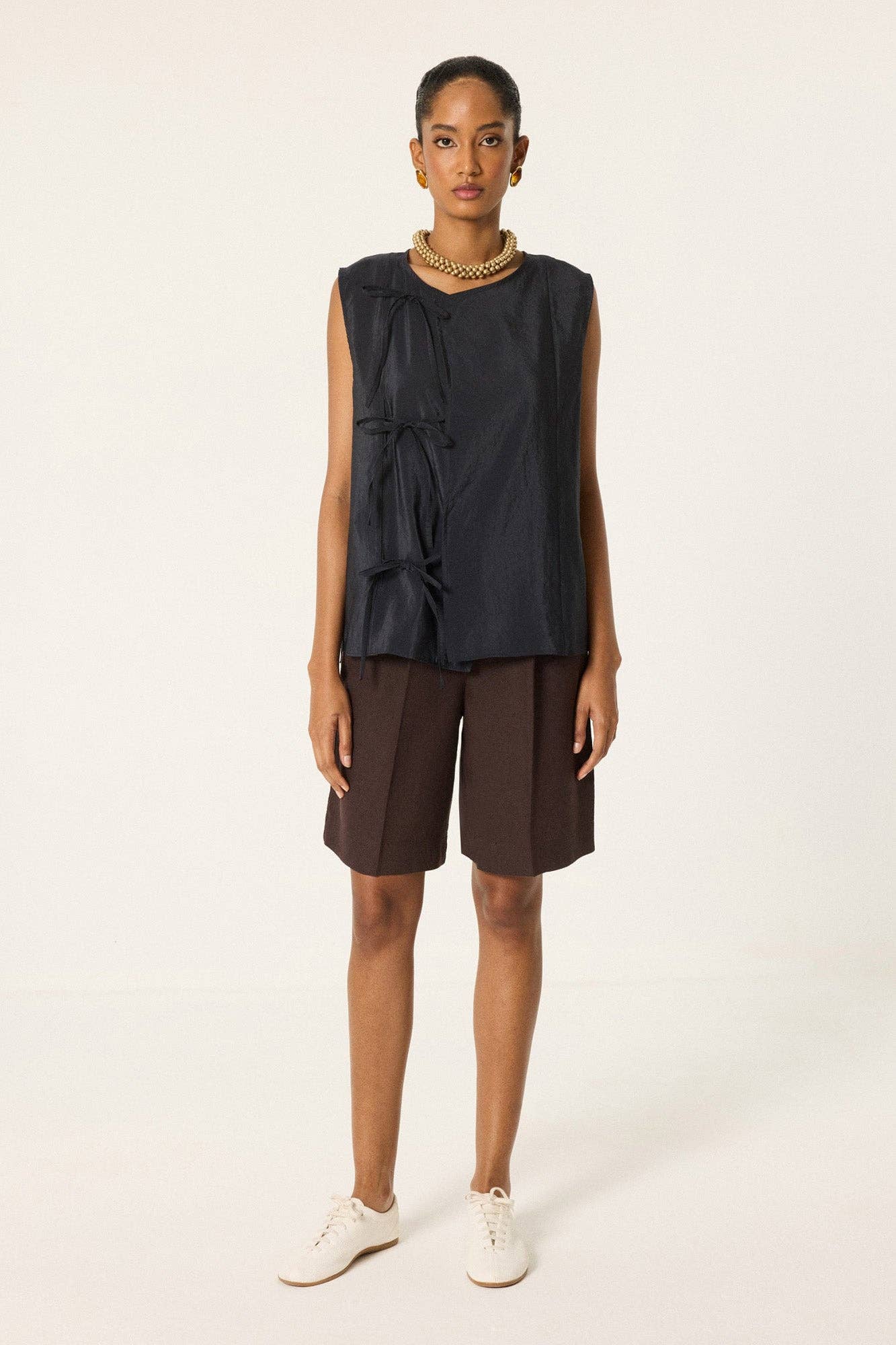 Tie-Front Cupra Look Vest – Sleeveless Relaxed Fit Top : Anthracite