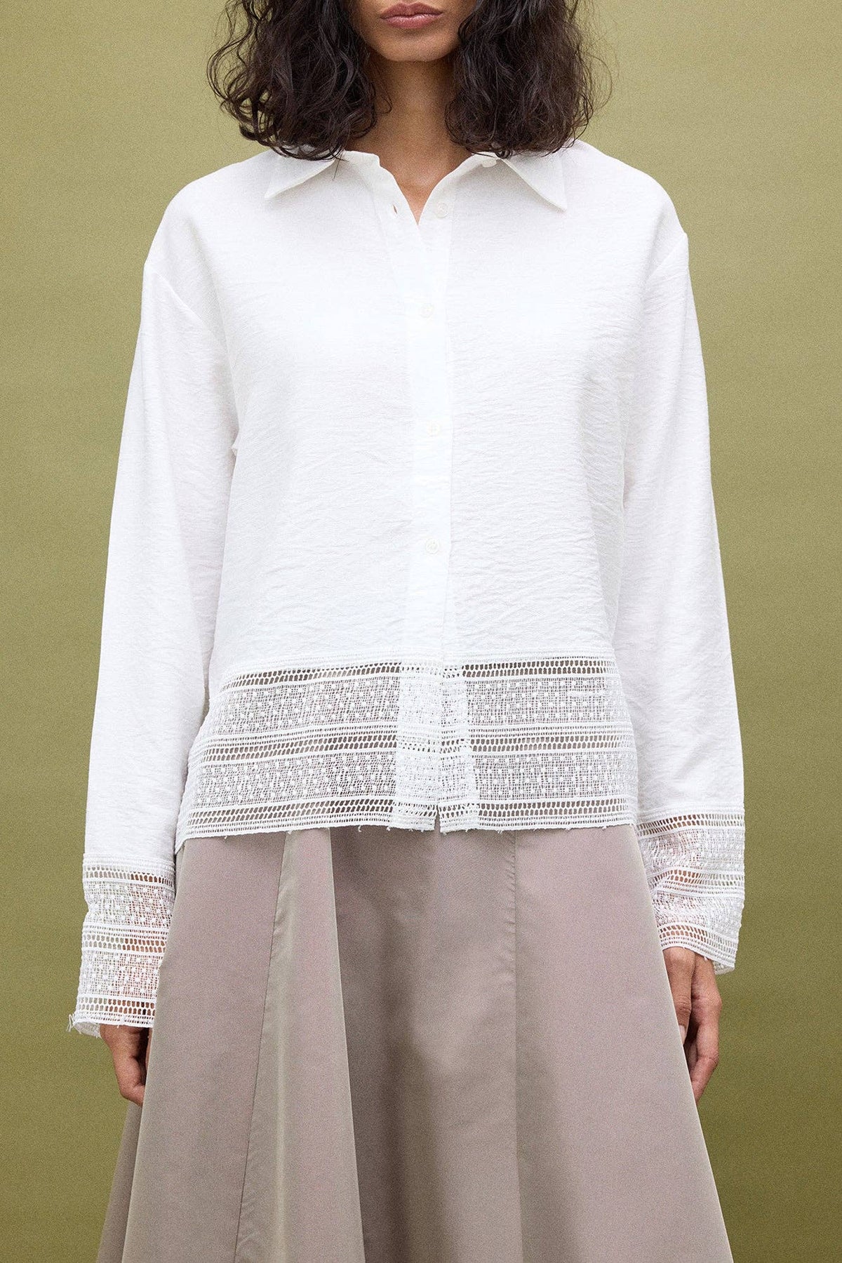 Natural Textured Lace Detail Top - Ecru