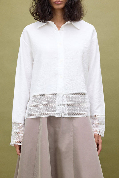 Natural Textured Lace Detail Top - Ecru