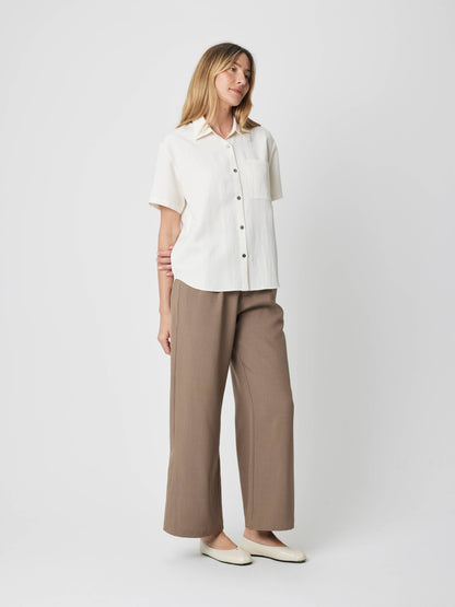 The Julie Button Up Relaxed Collared Shirt: Cream