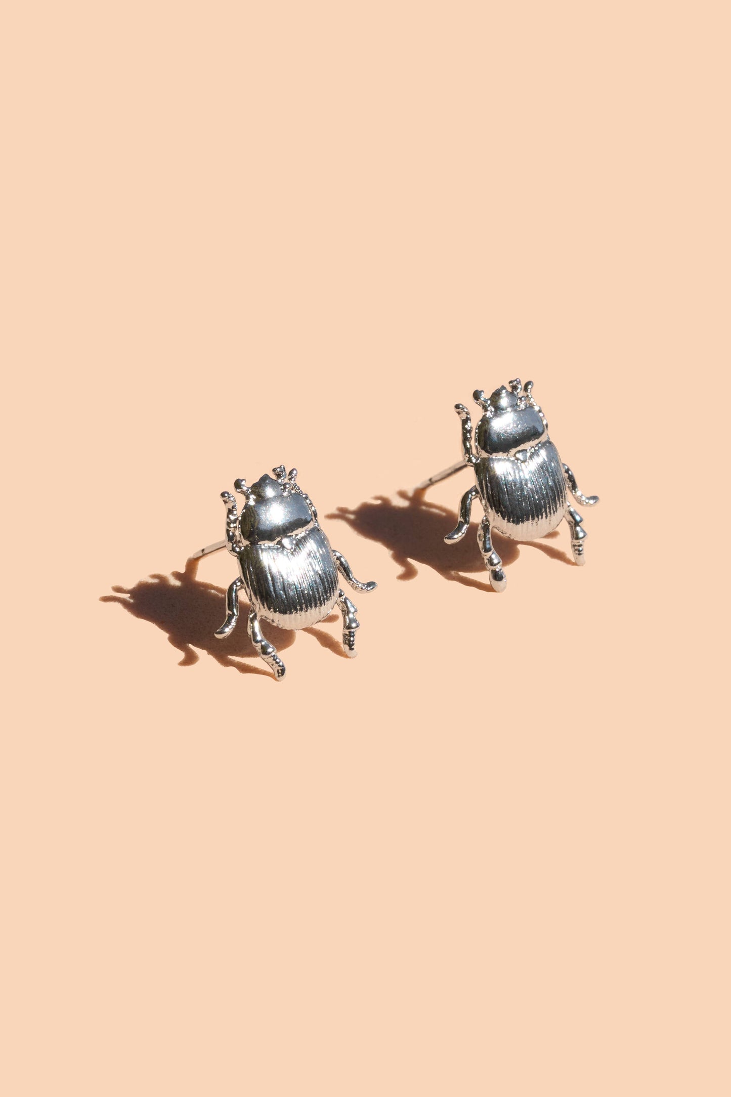 Fortune Beetle Studs -18K Gold Plated or Silver Rhodium: Silver