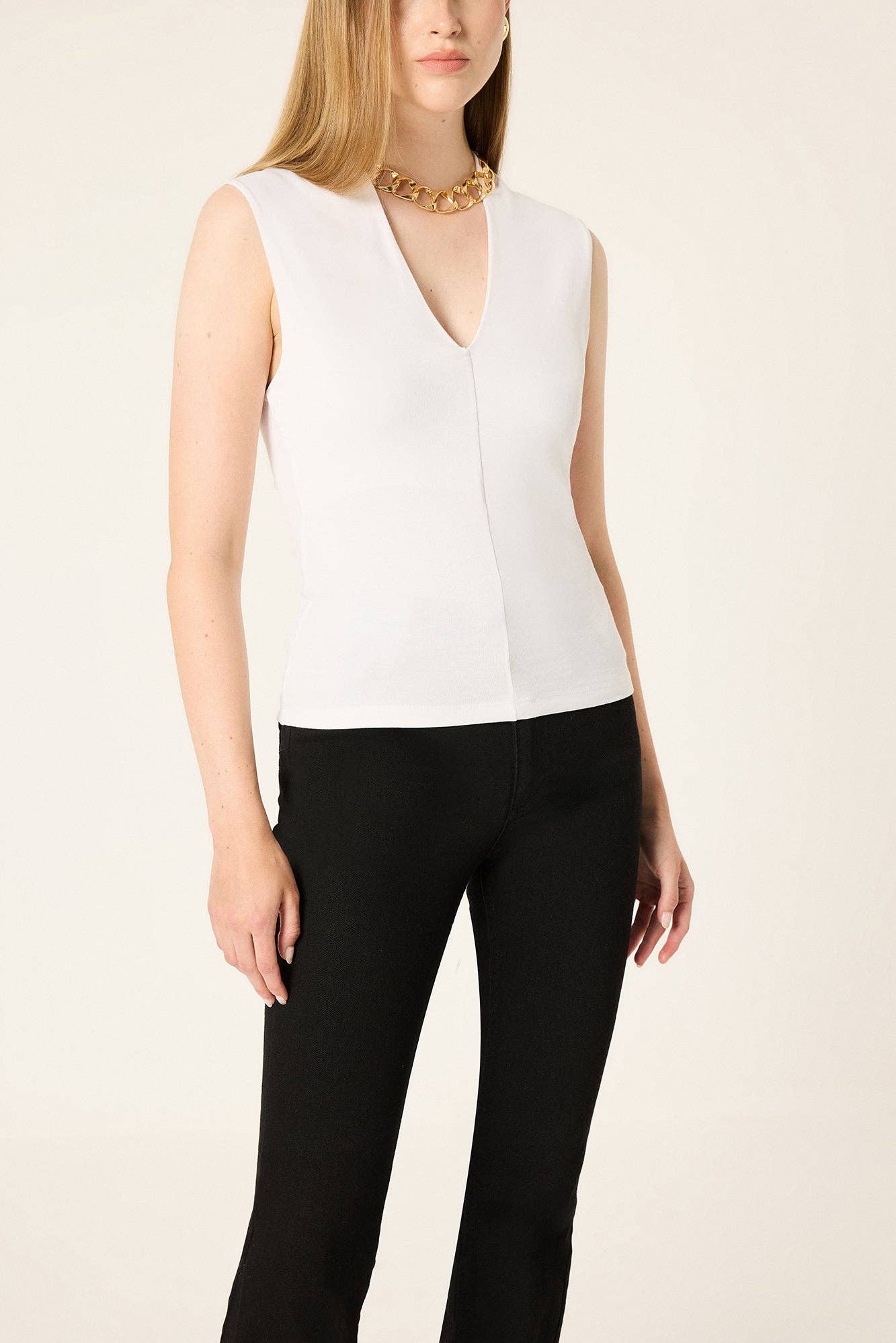 Matilda Double Layer V-Neck top in White