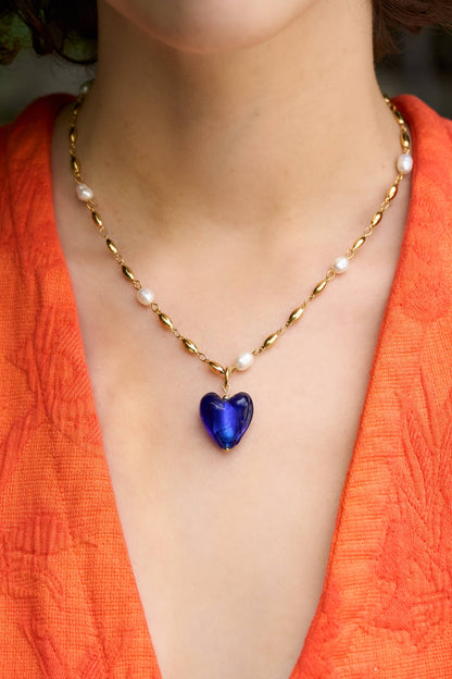 Jill Necklace - 24K Gold Plated + Fresh Water Pearl: Ruby
