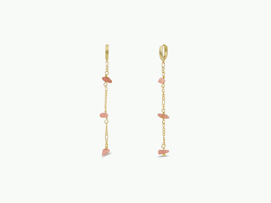 Raw Gemstone Chain Drop Earring - Peach Moonstone
