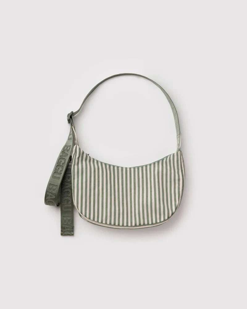 BAGGU Small Nylon Crescent Bag - Sage Stripe