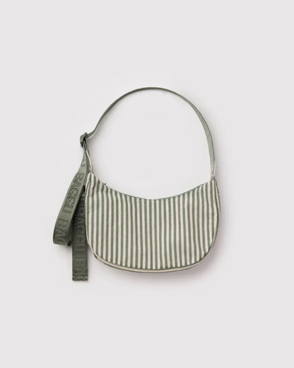 BAGGU Small Nylon Crescent Bag - Sage Stripe