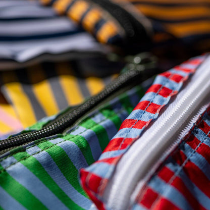 School Tie Fabric Semicircle Pouch: Red x Light Blue