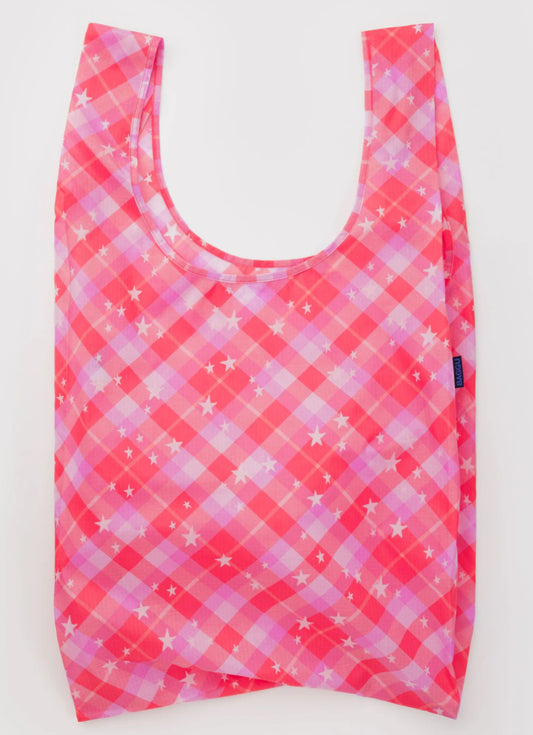 BAGGU Big Reusable Tote - Pink Star Plaid