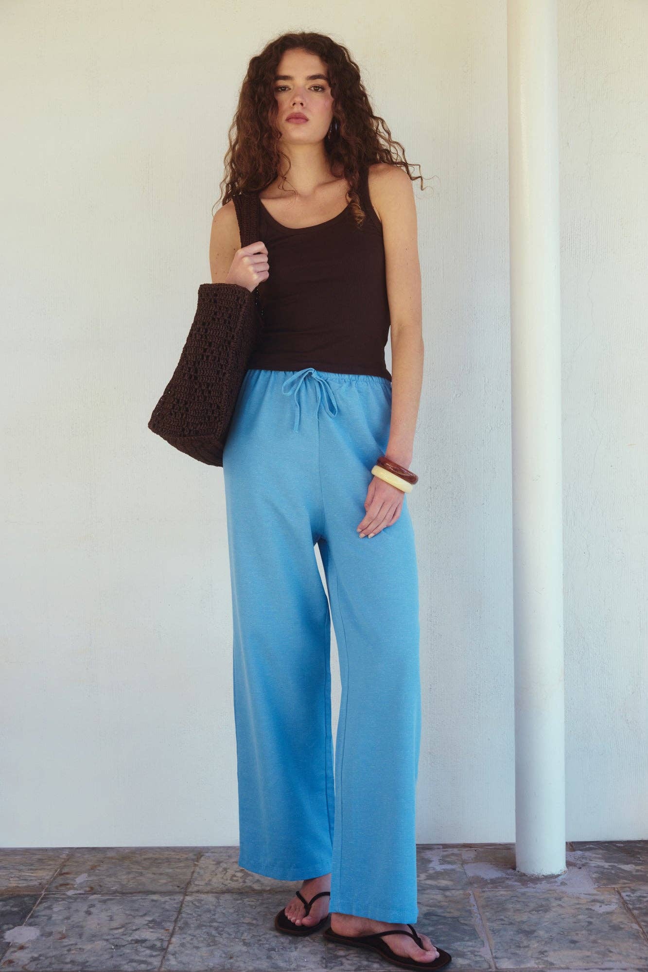 Lyla - Cotton Texture Straight Leg Pants: Indigo
