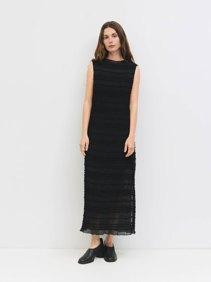 The Mindy Dress | Textured Chiffon Maxi Dress: BLACK