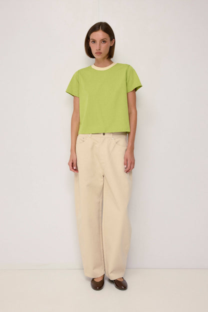 The Chloe Top | Contrast Neckband Tee: GREEN-CREAM
