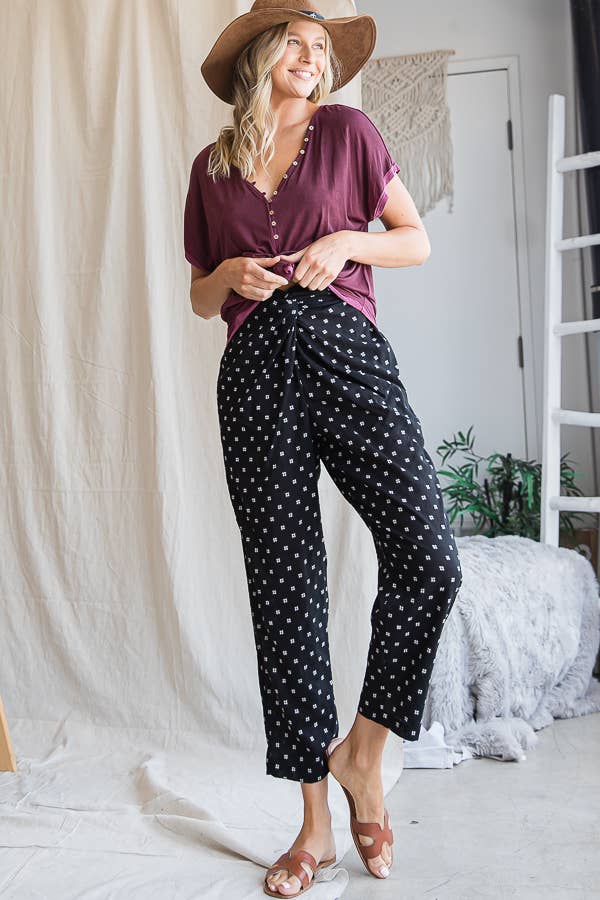 Twist Waist Pants With Pockets: BLACK