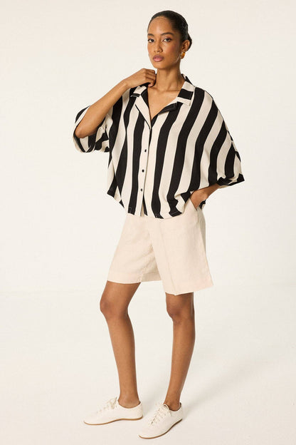 Relaxed Stripe Cotton Shirt – Oversized Minimalist Button-Up: Black