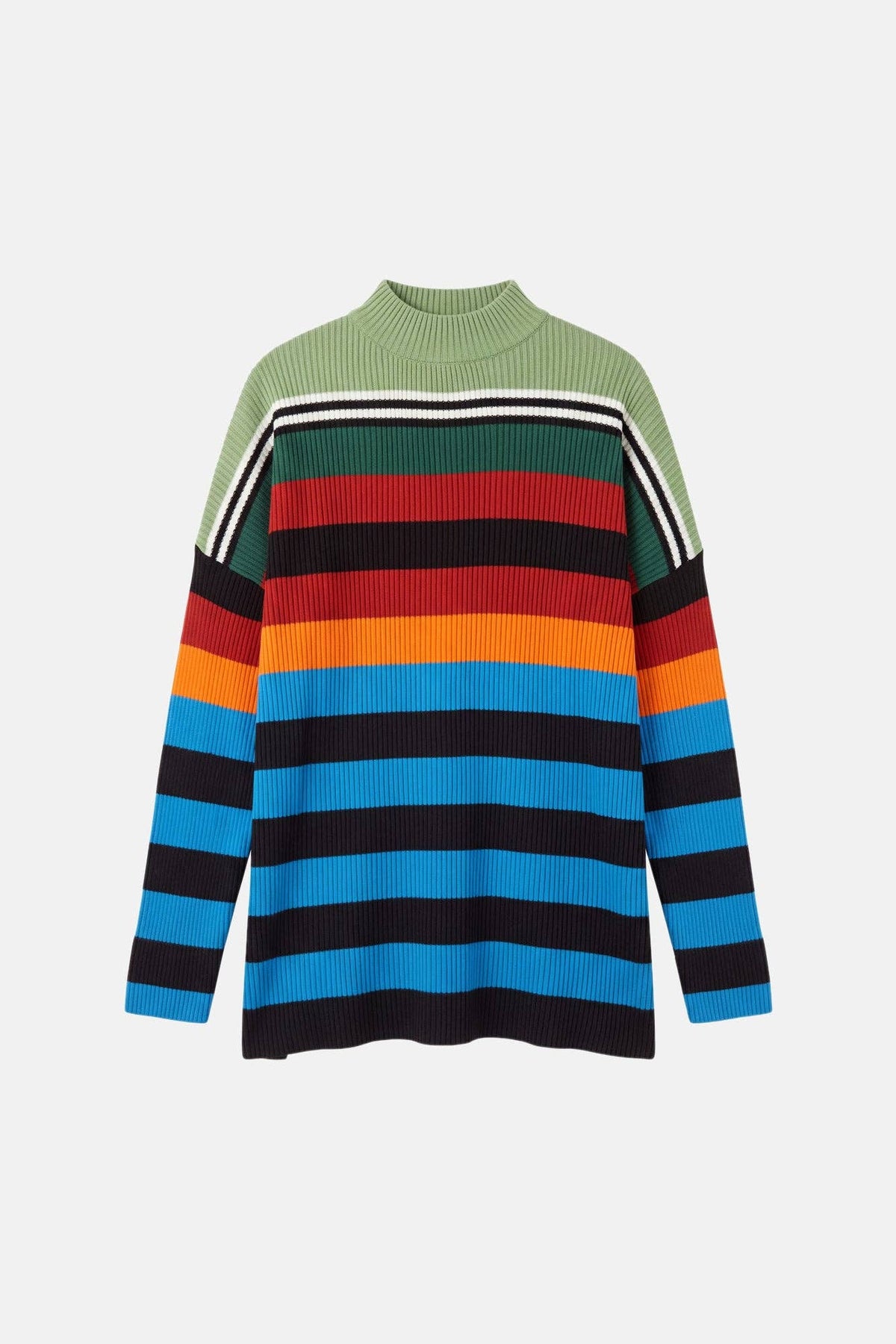 Multicolor Striped Ribbed Mock Neck Sweater
