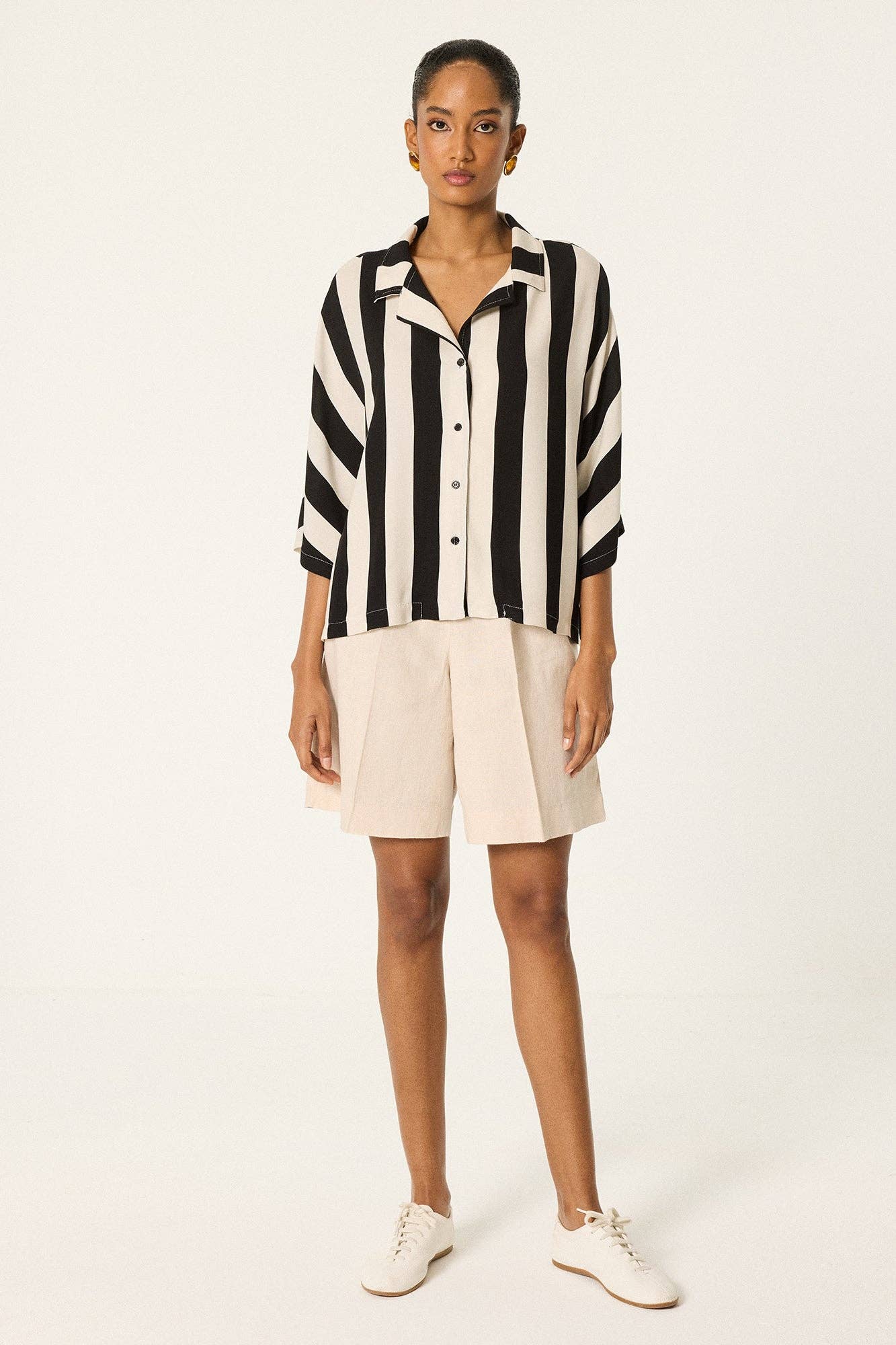 Relaxed Stripe Cotton Shirt – Oversized Minimalist Button-Up: Black