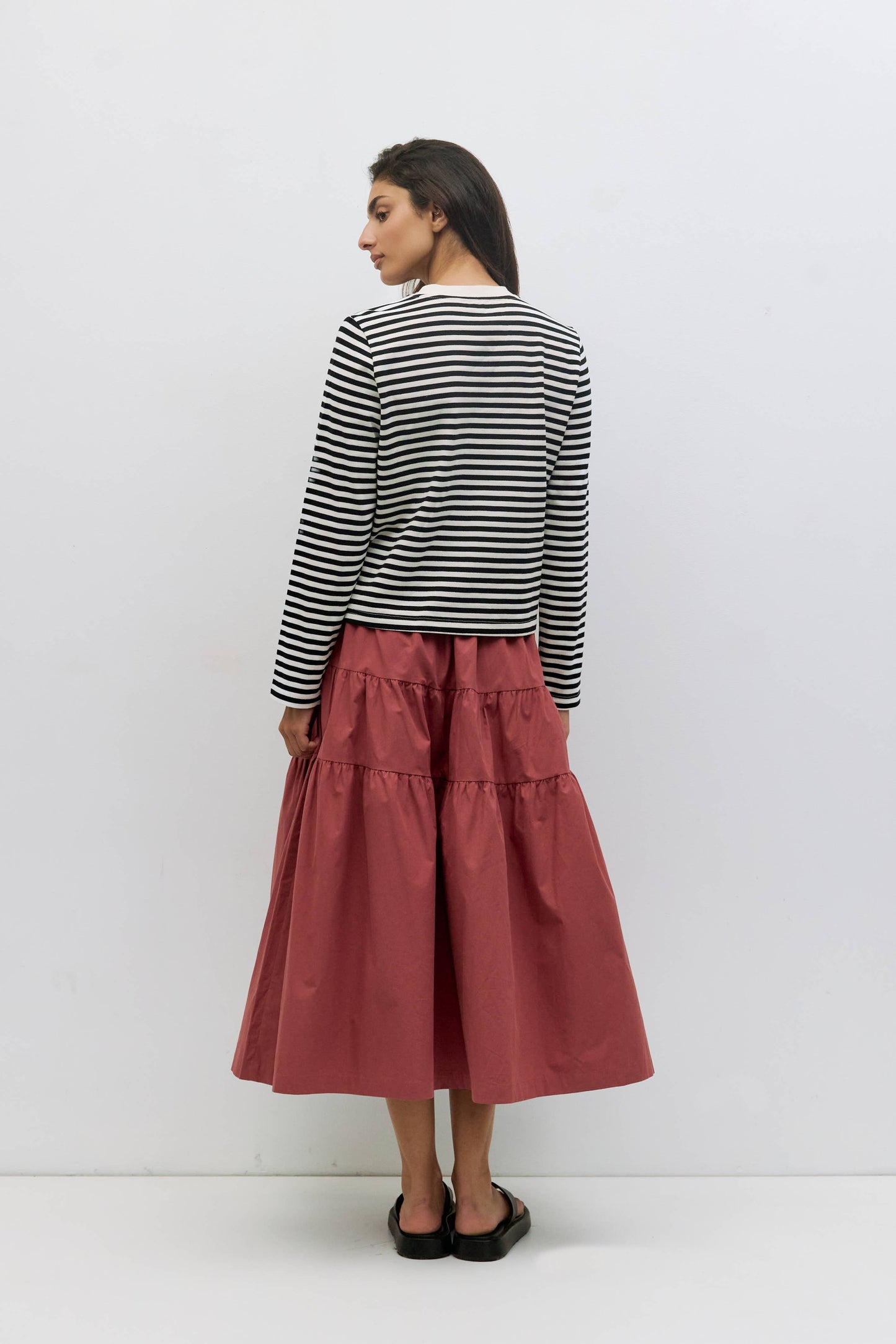 The Kathleen Top | Women's Striped Long Sleeve T-Shirt: BLACK-WHITE