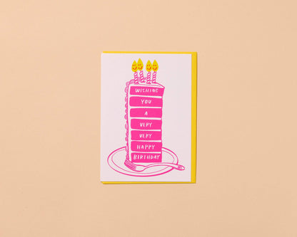 Wishing You A Very Happy Cake Letterpress Birthday Card - Made in USA