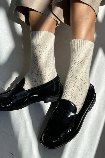 Cashmere Pointelle Socks: Cream