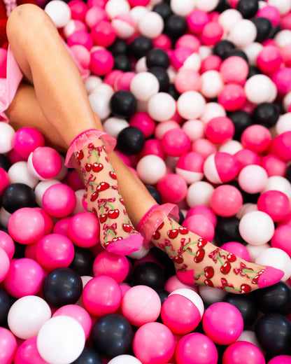 Cherry Bow Ruffle Sheer Crew Sock