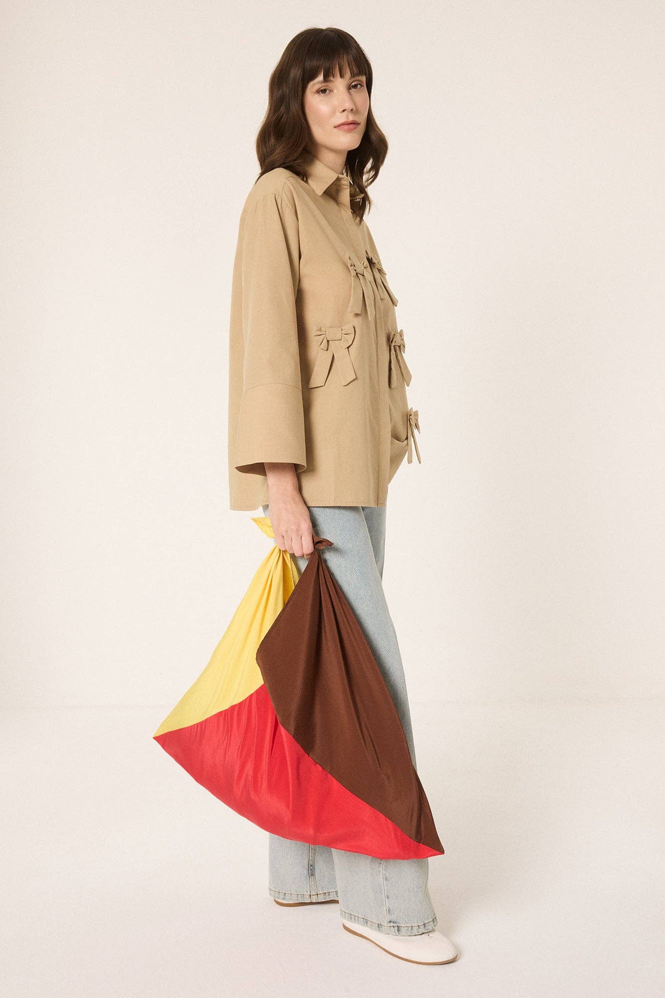 Color Block Oversized Tote Bag – Red