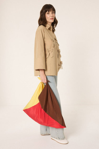 Color Block Oversized Tote Bag – Red