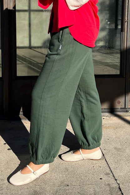 French Terry Balloon Pants: Cedar Green