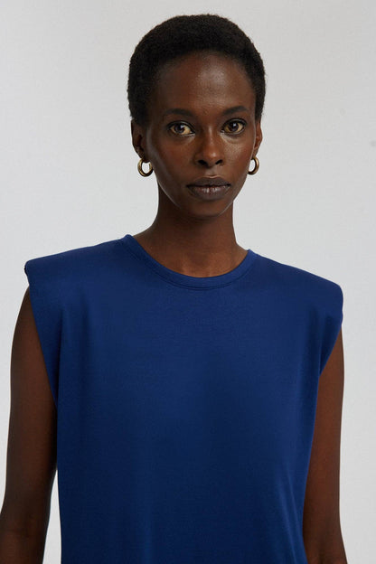 Minimal Sleeveless Maxi Dress – Crew Neck Stretch Essential: Navy Blue