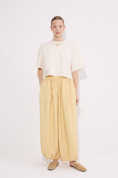 Relaxed Balloon Fit Cupra Pants – Elastic Waist Lightweight: Yellow
